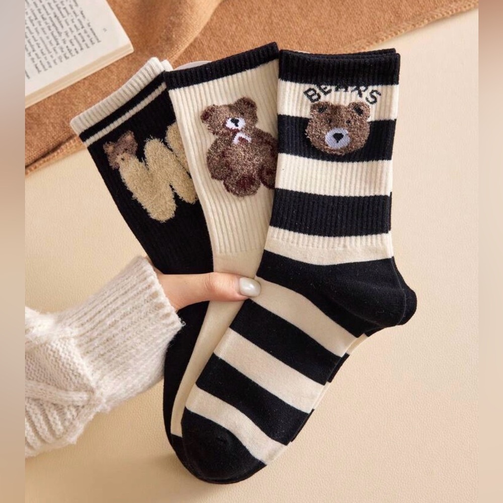 Bear socks 5 pair fuzzy polo monogram W P Ralph Lauren womens chenille black NEW - Picture 5 of 7
